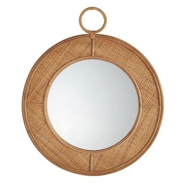 47th & Main Boho Mirror Round Solid Rattan Hanging Mirror for Wall Décor, 23.5" Dia, Bamboo