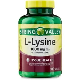 L-Lysine 1000 mg Tablets • Immune Support & Skin Health • 100 Count by Spring Valley + Vena’s Sticker (Pack of 1)