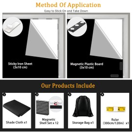 100% Magnetic Blackout Blind,145 x 200CM Portable Blackout Blinds Curtain for Windows,Fits Any Window Size & Shape,Magnetic Closure Blackout Curtains Suitable for Family Travel Bedrooms Office(Black)