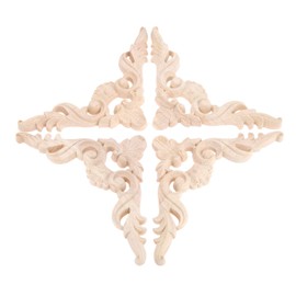 4Pcs Wood Carved Applique Decal Modern & European Handmade for Furniture Doors, Walls Ornamental Decor 10.5x10.5cm