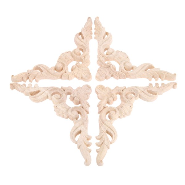 4Pcs Wood Carved Applique Decal Modern & European Handmade for