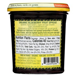 Blueberry Jam Spread USDA Organic Preserve – 12 oz/ 340 gr – Made in France Traditional Jam Non GMO Gluten Free