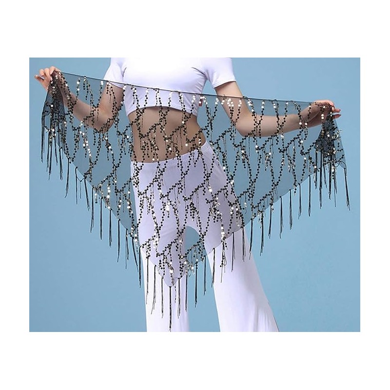 Women Belly Dance Hip Scarf, Sequin Tassels Triangle Tribal Wrap