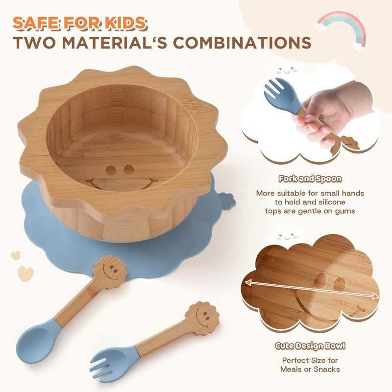 Bamboo Suction Plates Bowls Set for Baby Toddler - Includes