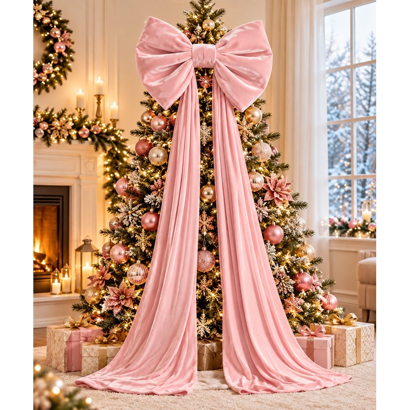 Oversized Velvet Christmas Bow with Long Tails, 15.75 x 70.8