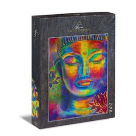 Ulmer Puzzleschmiede - Puzzle "Colourful Buddha" - Classic 1000 Piece Puzzle - Colourfully Enriched Buddha Head as Aesthetic Puzzle Motif - Puzzle Made in Germany