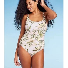 Shade & Shore Women's Scoop Neck Ring One Piece Swimsuit - Shade & Shore Cream Tropical Print