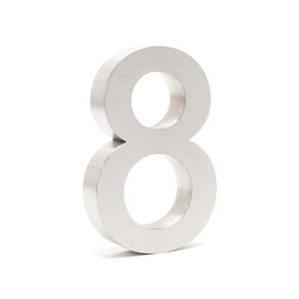 Wiltec House Number 8 Silver Stainless Steel House Number in Modern 3D Design, Height 20 cm, Arial Font, Rustproof and Weather-Resistant, with Mounting Material