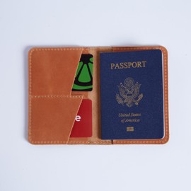 INCARNE US Passport Cover - Passport Wallet - Passport Sleeve with Card Slots & Note Compartment, Genuine Vintage Leather, Cognac