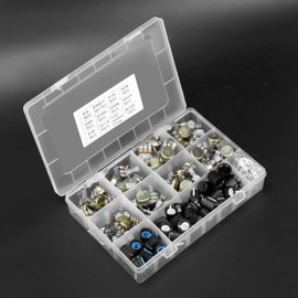 QWORK 200 Pcs Potentiometer Kit WH148 B1K 5K 10K 20K 50K 100K 250K 500K 1M Ohm - Rotary Single Linear B Type with Assorted Knobs and Hardware