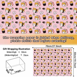 8 Sheets Sushi Faces Wrapping Paper Cute Sushi Dog Gift Wrap Paper Kawaii Japanese Wrapping Paper for Pet Lovers for Birthday Party Baby Shower DIY Craft Supplies, 28 × 20 Inches