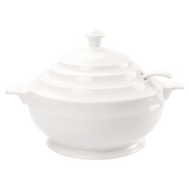 jinsongdafa Casserole Dish with Serving Handle, 2.7-quart White French Soup pot, Ceramic Tureen with Lid and Ladle, for Dinner and Party, Microwave, Dishwasher, Oven Safe 11.6 Inch