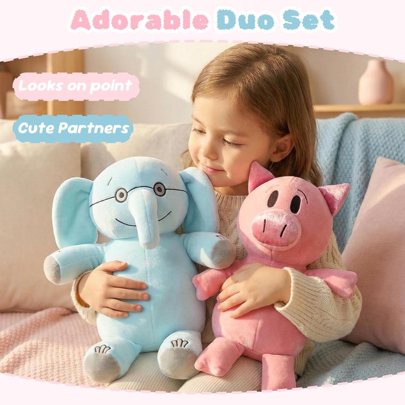 Elephant and Pig Book Plush Toy Set, Reading Buddy Plush