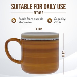 American Atelier Ceramic Glazed Jumbo Coffee Mugs | Set of 2 | Big Tea Mugs with Large Handle Design | Dishwasher and Microwave Safe | Made of Stoneware | 21oz (Yellow)