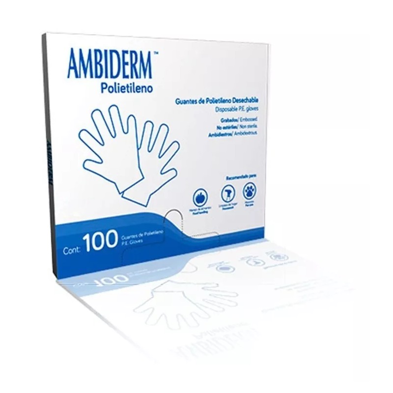 Ambiderm Guantes Polietileno Desechables Ambiderm C/100pz Mediana