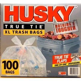 Husky New Husky True Tie XL Clear Trash Bags - 45 Gallon, 100 ct Heavy Duty Trash Bags