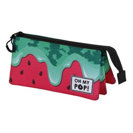 Oh My Pop! Melty Melon Triple Pencil Case, Green, 23 x 11 cm, Green, Triple pencil case Melty Melon