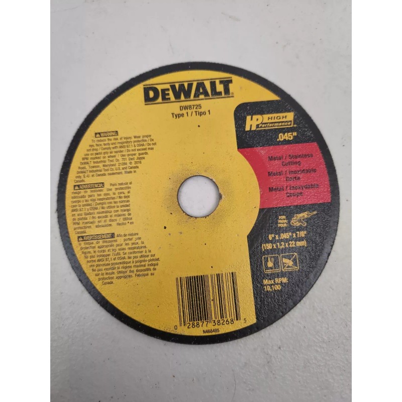 DEWALT DW 8725 6" THIN HP METAL CUTTING WHEEL 100