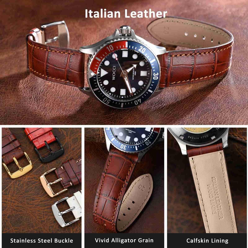 WOCCI 21mm Leather Watch Strap for Men and Women, Italian