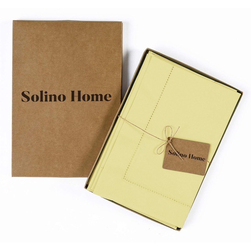 Solino Home Cotton Linen Napkins Yellow Hemstitch, 20 x 20