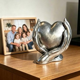 Medium Heart Hands Statue Home Decor for Coffee Shelf Bookshelf Bedroom Living Aesthetic Room Table Desk,Love Finger Sculpture Figurine Office Decor for Women,Wedding Christmas Birthday Gifts(Silver)