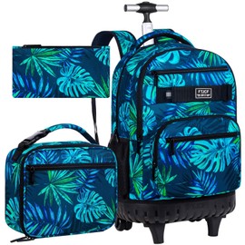 FTJCF 3pcs Rolling Backpack for Men, 21 Inche Adult Bag with Roller Wheels, Wheeled Bookbag Set for Boys - Green