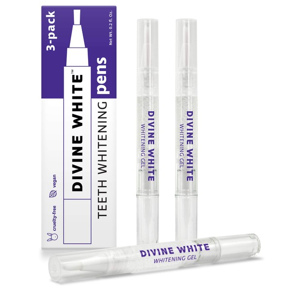 Divine White Snow Teeth Whitening Gel Pen with Brush Tip Applicator Includes 36% Carbamide Peroxide | Compact Design, Travel Friendly, Beautiful White Smile, Oral Care Teeth Whitening Pen, Pack of 3