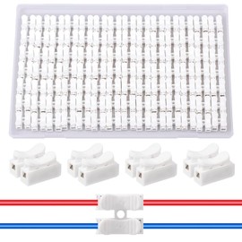 AUKENIEN Pack of 100 2P CH-2 Lustre Terminals, Pluggable Cable Connectors, Lustre Terminals, 2-Pin Wire Connectors, Quick Connector for Cable Connection, Small, White