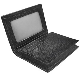 Outrip Genuine Leather Business Card Holder Name Card Case Credit Card Wallet with ID Window RFID Blocking (Coffee)