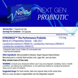 FITBIOMICS FITBIOMICS Nella Gut Health Supplements for Women & Men (30 Capsules), Energy Boosting Probiotics for Digestive Health, 3 Strains, Daily Probiotic Pills, Supports Workout & Recovery