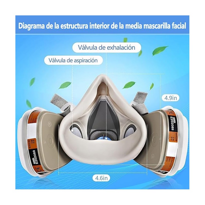 Mascarilla Respiratoria Reutilizable con Anteojos de Seguridad y Filtros Azul