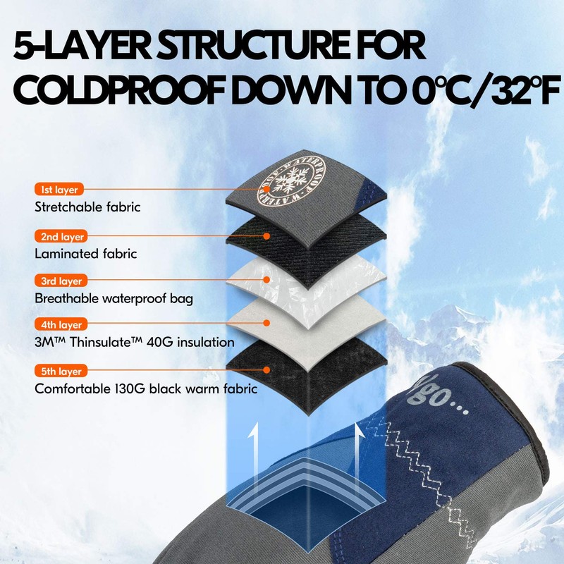 Vgo... 1-Pair Winter Warm Work Gloves Men Women 0℃/32℉ or