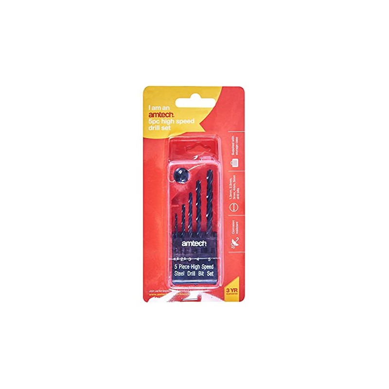 Amtech F0950 5 Piece high Speed Steel (HSS) Drill Set