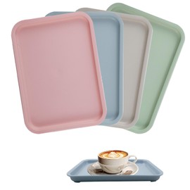 KiKiHong Set of 4 Rectangular Serving Trays, Non-Slip Small Trays, Reusable Tea Serving Platter for Kitchen, Dining Room, Cafe, Hotel, 24.5 x 17.5 cm (4 Colours)