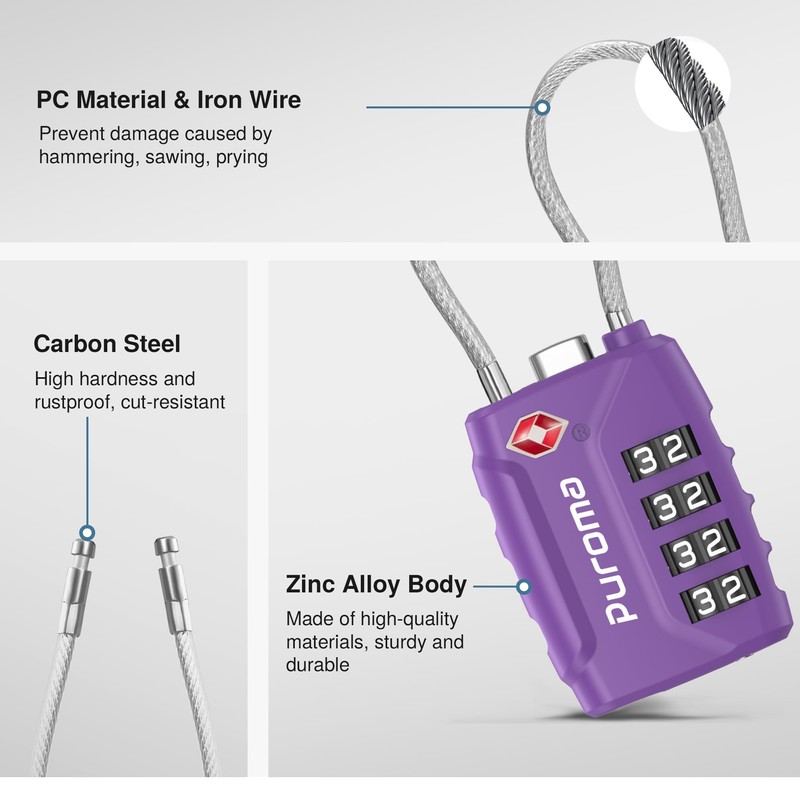 Puroma 2 Pack TSA Approved Luggage Locks, 4 Digit Combination