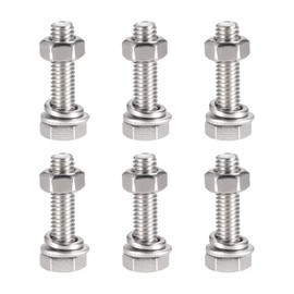 TOP-VIGOR 6Pcs M6 x 25mm Hex Head Screws Bolts, Nuts, Flat & Lock Washers Kits, 304 Stainless Steel Fully Thread Hexagon Bolts for DIY Bike Motorcycles Repair