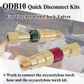 Ebrmeiwo QDB10 Quick Disconnect Kits for Torches with Check Valves, Torch-to-Hose Set, Fuel-Red, Oxy-Green, Brass