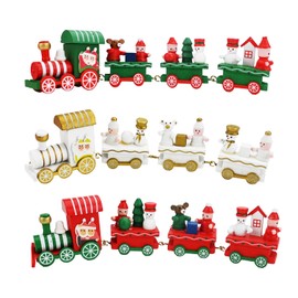 Bekecidi Pack of 3 Mini Christmas Train Ornaments, Wooden Decorative Christmas Steam Train Xmas Decor, Festive Scene Ornament Wooden Christmas Ornament Set, Xmas Train Decoration Red Green White