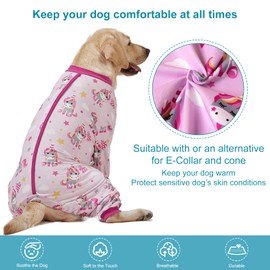 LovinPet Clothes for Dogs, Lightweight Stretch Knit, Unicorn Rose Pink Print/Post Surgery Shirt/UV Protection, Pet Anxiety Relief, Wound Care for Large Dog Onesies/XL