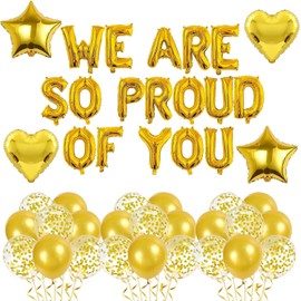 Graduation Deko Set 2025 Gold Folienballons mit Congrats Banner Buchstabenballons Stern Herzballons Luftballon für Abi Abschlussfeier Uni Schule Party Zubehör Junge Mädchen Fotohintergrund