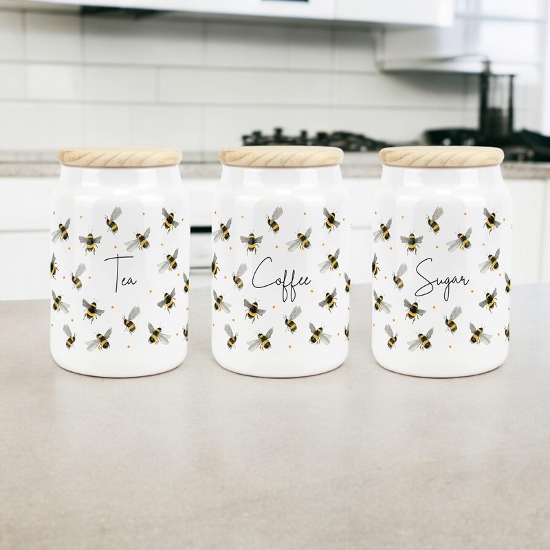 Purely Home Scattered Bees Ceramic Decaf Tea Storage Canister -