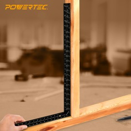 POWERTEC Framing Square, 16 x 24 Inch Steel Carpenter Square with Rafter Tables, Framing Tools & Right Angle Ruler for Carpenter, Woodworking, Construction, 2PK (80036-P2)