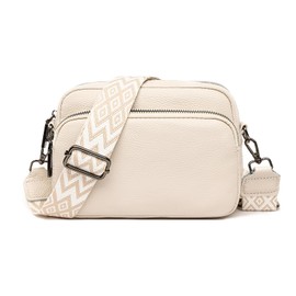 Soleebee Crossbody Bag Damen Leder Handy Umhängetasche mit Breitem Abnehmbarer Boho Schultergurt, Klein Moderne Taschen mit 3 fächern, Handytasche zum Umhängen für Frauen (Beige)