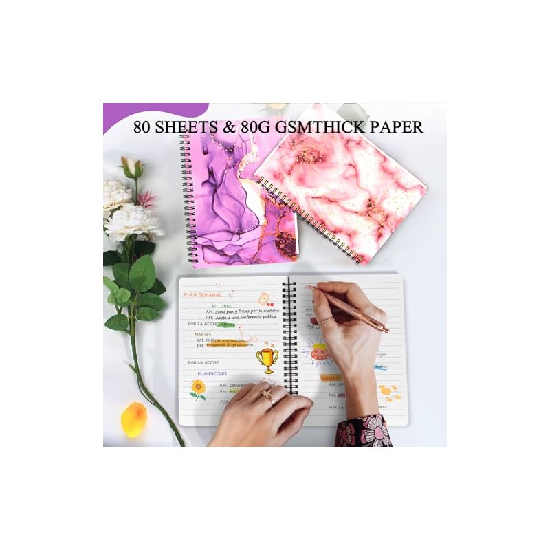 3pcs Mármol Cuaderno Espiral Gsm Notas Pasta 160 Páginas Rayadas
