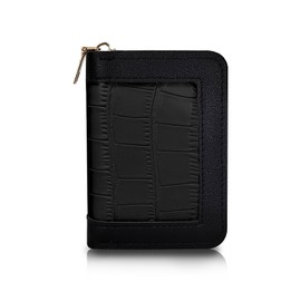 MultiValue Card Holder for Women, Crocodile Grain Business Card Case with Zip, Mini Card Wallet for Shopping, Commuting, Travel, black, Modern