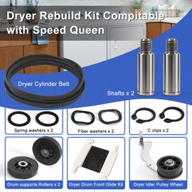 Upgraded Dryer Rebuild Kit Compatible with Speed Queen 1992 & Newer SM, Include RB170002 Dryer Roller Kit & D516792 Dryer ldler Pulley & D511255P Dryer Cylinder Belt & RB170003 Dryer Drum Glide Kit