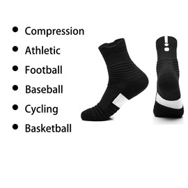 Yoknatt 4 Pack Mens Black Basketball Socks Performance Cushioned Athletic Sports Compression Running Cycling Hiking Crew Sock for Men Women Youth Boys Girls