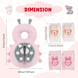 Baby Head Protector, Infant Fall Protection Cushion Backpack with Knee Pads and Anti-Slip Socks for Walking & Crawling (Pink Ladybug)
