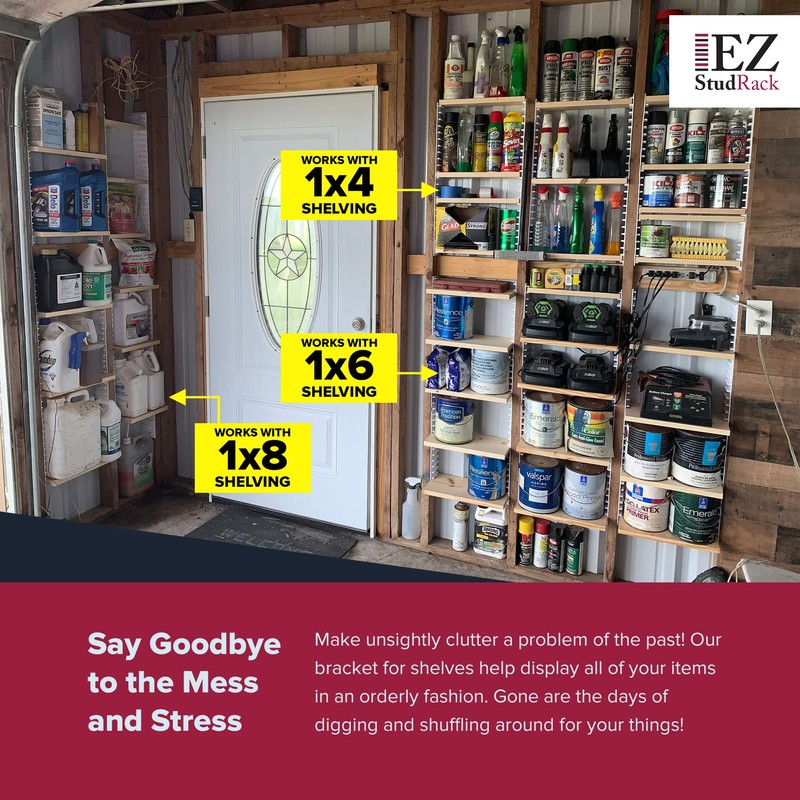 Made in USA EZStudRack Adjustable Shelf Brackets, 8-Pack (4 Pairs)