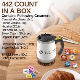 TRIONI International Delight Creamer Singles with Sugar and Sweetener Packets - 442ct - 6 Creamer Flavors + 3 Sugar + 3 Sweetener
